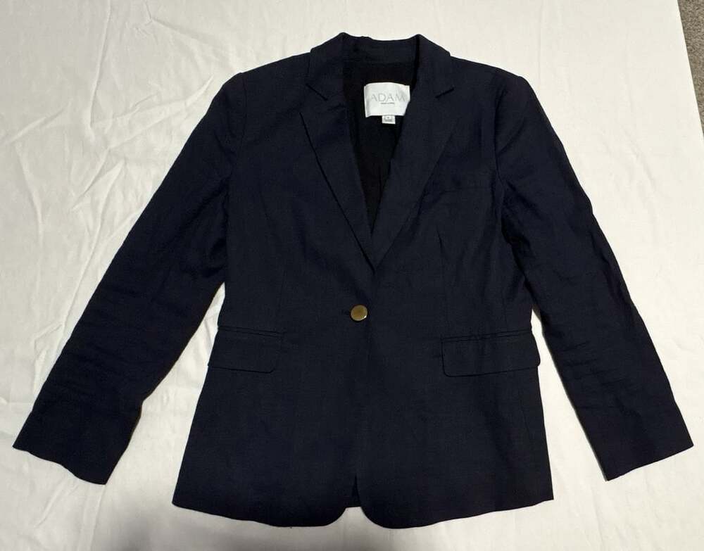Adam Lippes Blazer Size 8 Navy Blue Linen Blend